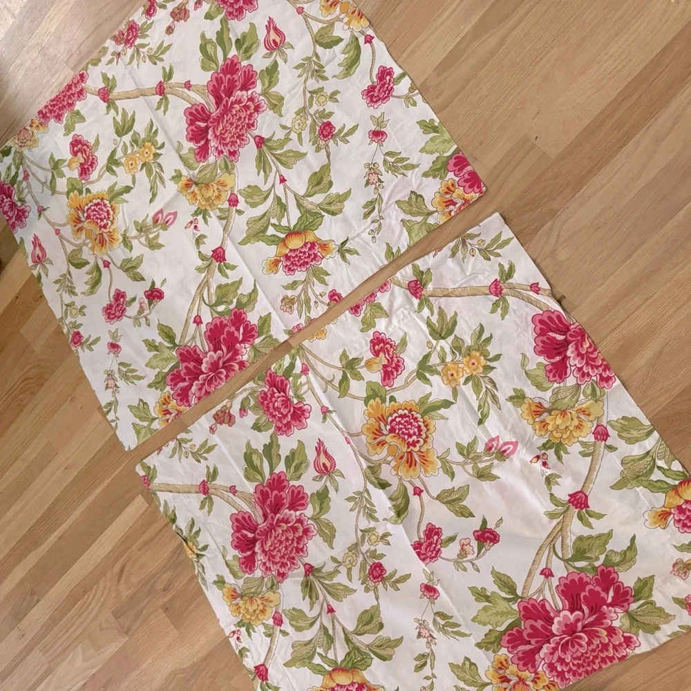 Pottery Barn Full/Queen Duvet Cover & 2 Shams | Floral Pinks Yellow Green